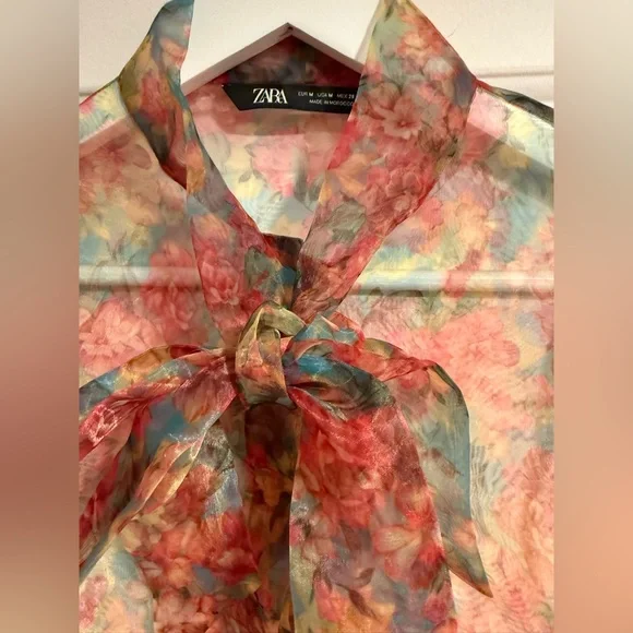 Zara Sheer Floral Blouse - Red and Blue - Picture 2 of 5